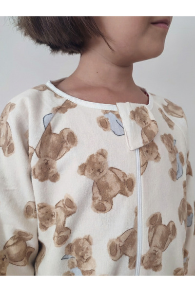 RUKİYE YAVUZ Pamuk Pazen Baby Kids Sleeping Bag with Sleeves 100% Cotton Double Layer 20-24 Degrees 1 Tog Wide and Tall Fit Teddy Bear