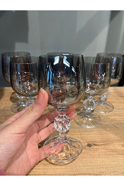 teknotrust Altı Adet 150 cc Kristal Kahve Yanı Su Bardakları Gri Set