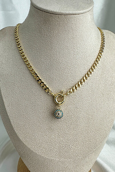 Modex Gold Color Round Detail Stone Evil Eye Necklace (45cm)