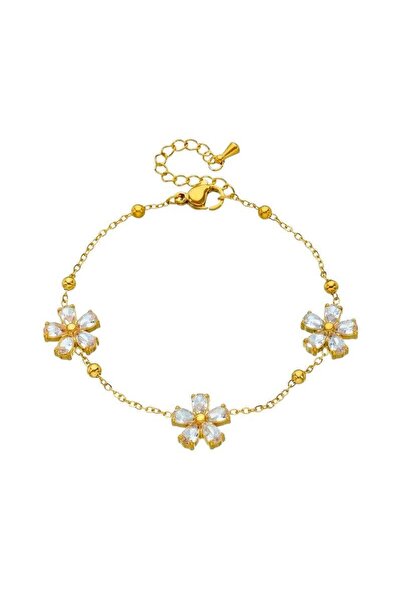 Pursehuit Brățară aurie, din oțel inoxidabil, suflată cu aur de 18k, cu pietr...