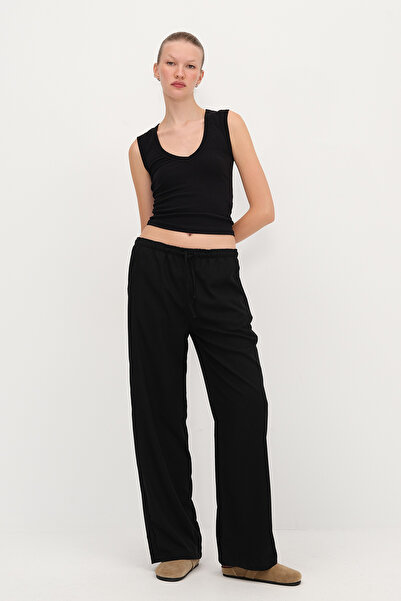 Addax Elastic Waist Wide Leg Trousers Pn3333