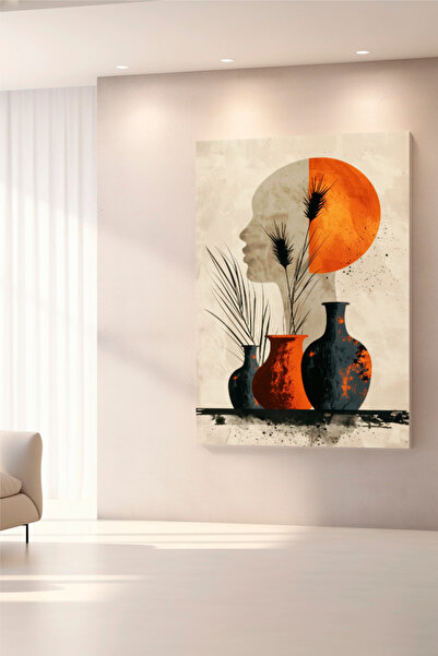 SDİGİTAL Modern Silüet ve Vazo Desenli Kanvas Tablo – Bohem Soyut Tasarım - 5...