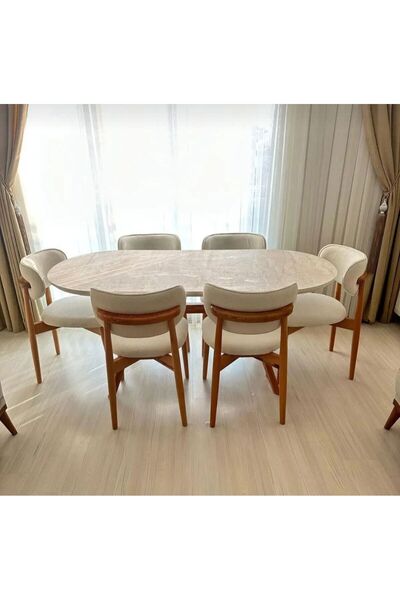 Ukbe Sofa Bohem 6 lı Yemek Masası Sandalye Takımı Ahşap Polo