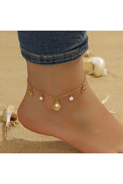 Pursehuit Brățară de gleznă aurie, din oțel inoxidabil, suflată cu aur de 18k...