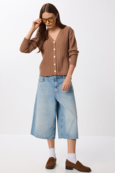 Lovelyİstanbul Hair Braided Buttoned Knitwear Cardigan Lnx0010 Brown