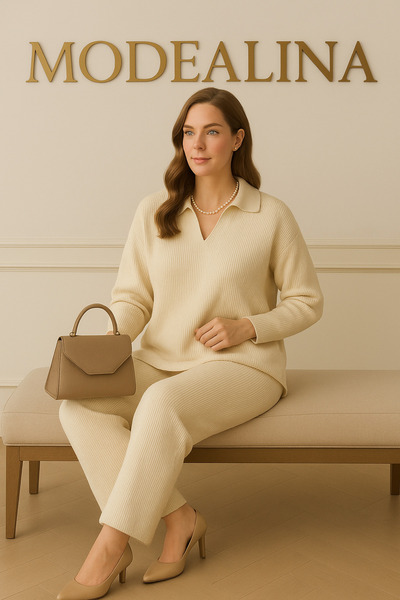 cheen Women's White Shirt Collar New Season Winter Knitwear Bottom Top Set