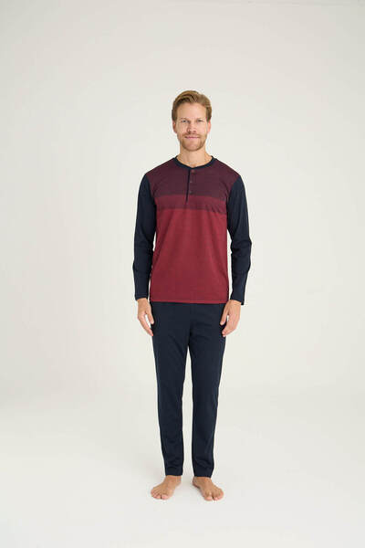 KLY Ανδρικό σετ πιτζάμες με μεσαίο γιακά για άνετο ύπνο