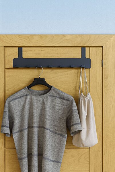 VENON 8 Hooks Black American Type Home Metal Matte Black Behind Door Hanger Organizer Hanger, Bathroom