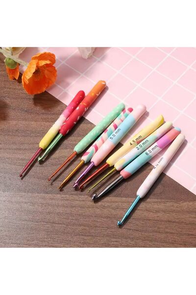 iğne izi Set de croșetat cu mâner din silicon, set de croșetat colorat, set d...