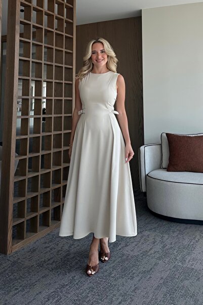 Laluvia Stone Waist Belt Detailed Dress