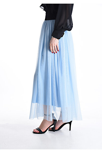 OEM Fustă lungă din tul cu talie elastică - Albastru deschis
