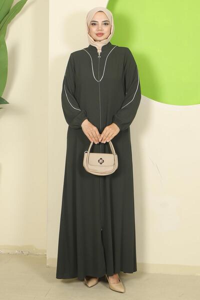 hafsamina Piping Detailed Ferace Khaki Hm2812