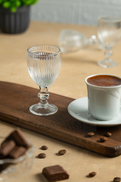 ORTAKÖY CENNETİ 6 Pieces Coffee Side Glasses |   Crystal Glass Elegant Design Coffee Side Glass 75 Ml.