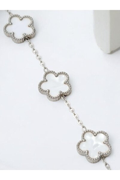 Merand White Clover Motif Women's Bracelet – Silver Color Chain