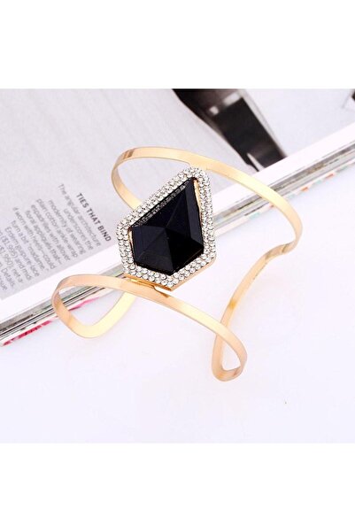 Pursehuit Brățară culoare aurie, reglabilă, cu piatră neagră, Selma C1