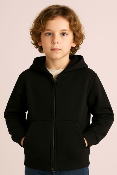 ww waka waka kids store Boy's Black Hooded Zippered Sweatshirt
