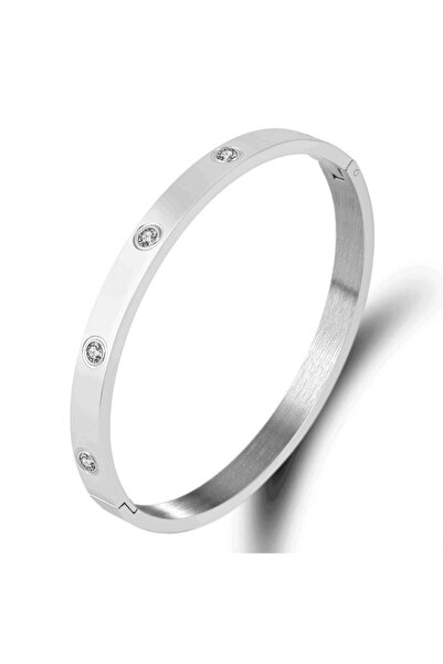 Pursehuit Brățară culoare argintie, oțel inoxidabil, tip bangle, cu pietre, p...