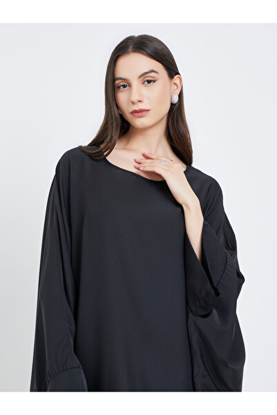 Take Two By Styli Solid Batwing Sleeve Abaya with Hijab Set