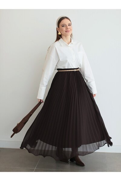 MRS. POLEEN Pleated Chiffon Skirt - Bitter Brown - Mrs Poleen