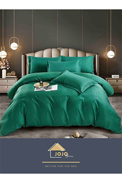 JOJO HOME Double bed linen, Deluxe fine damask, 6 pieces, fitted sheet, Emerald Green
