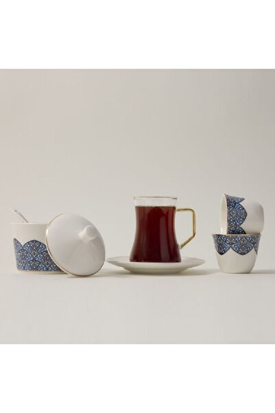 ORIAN طقم شاي وقهوة من البورسلين مكون من 21 قطعة باللون الأزرق الداكن