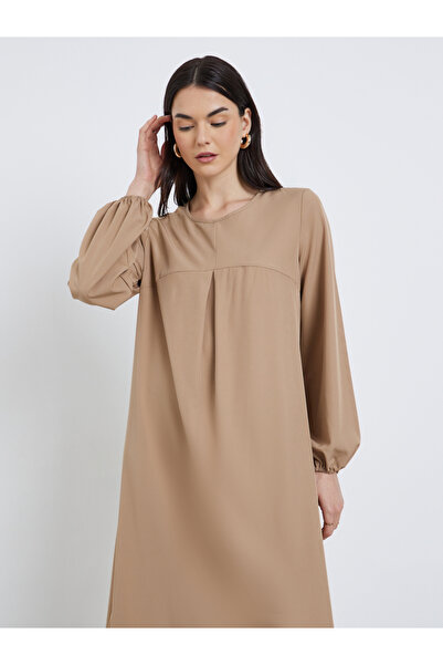Take Two By Styli Solid Balloon Sleeve A-Line Maxi Dress