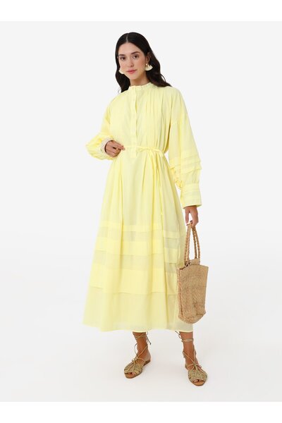MRS. POLEEN Balloon Sleeve Tiered Hijab Dress - Yellow - Mrs Poleen