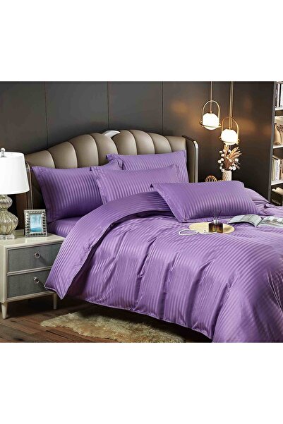 JOJO HOME Double bed linen, fine damask Deluxe, 6 pieces, Purple