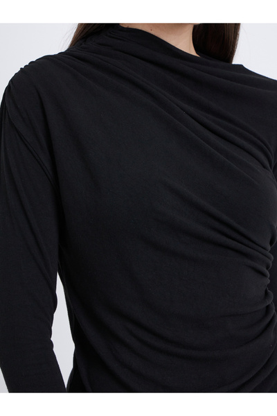 Take Two By Styli Women Solid Ruched Detail Asymmetric Neck Top