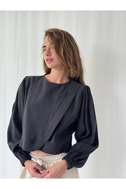 Retrobird Alisa Kapaklı Retro Gömlek Kadın Siyah