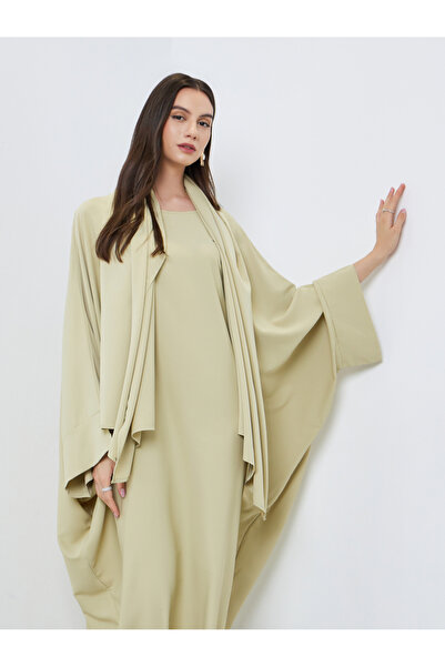 Take Two By Styli Solid Batwing Sleeve Abaya with Hijab Set