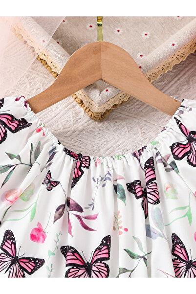 Take Two By Styli Girls Butterfly Print Puff Sleeve A-line Dress
