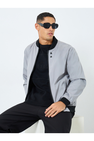 Take Two By Styli Men Grey Solid Bomber Jacket