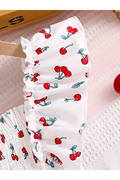 Take Two By Styli Girls Cherry Print Ruffled Sleeve Dress