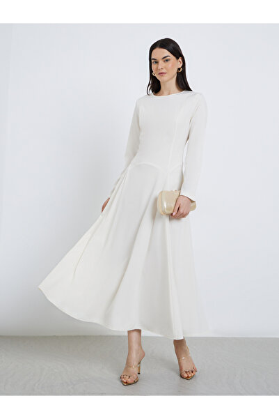 Take Two By Styli Solid Round Neck A-Line Maxi Dress