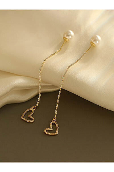 Take Two By Styli Pearl Heart Dangle Threader Earrings