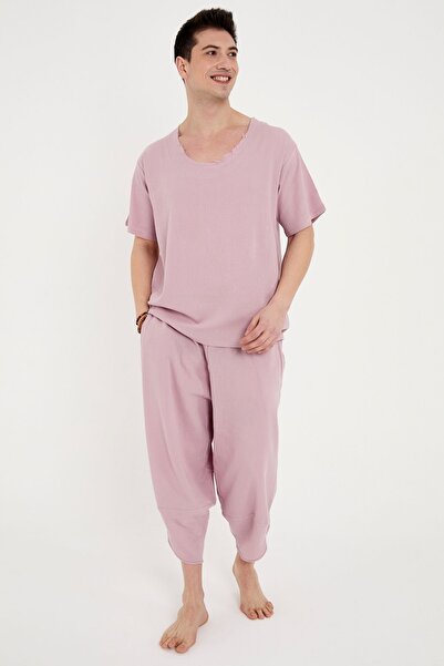 RELAXL Set de 2 tricouri casual și pantaloni largi din 100% bumbac din țesătură Şile, culoare liliac