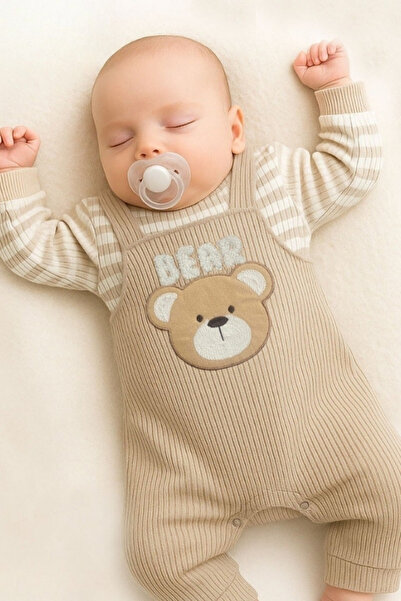 NOTAKİDS ERKEK BEBEK %100 PAMUKLU 3-18 AY BEJ RENGİ BEBEK TULUMU