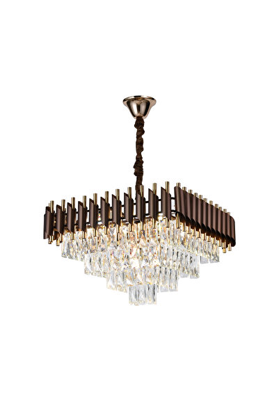 RFAN Chandelier, Model S9001/500x500, Crystal Texture, Metal, 8 X E27, Brown/Gold