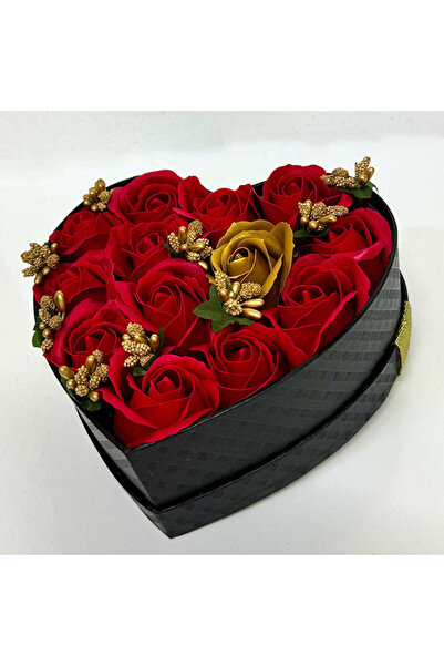 velve Aranjament floral Intimissimo, 13 trandafiri de sapun rosii/aurii, stam...