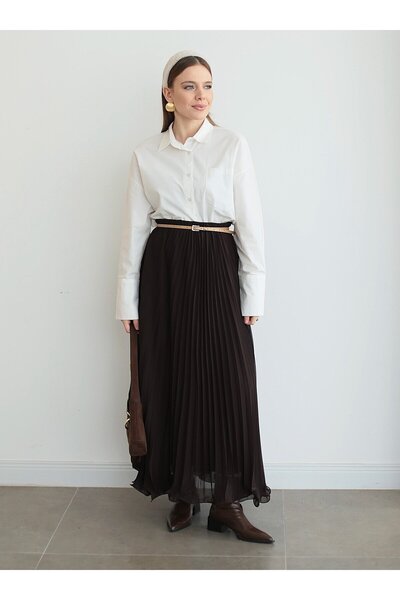 MRS. POLEEN Pleated Chiffon Skirt - Bitter Brown - Mrs Poleen
