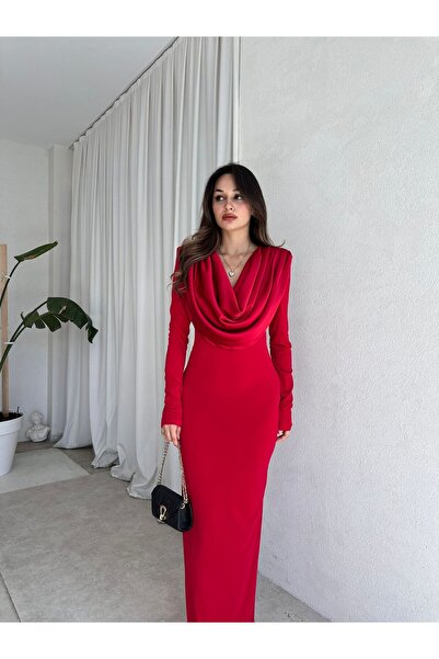 Mooi Butik EDERSON Maxi Elbise 8208 - Kırmızı