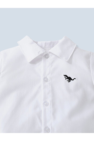 Take Two By Styli Boys White Embroidered Dinosaur Shirt