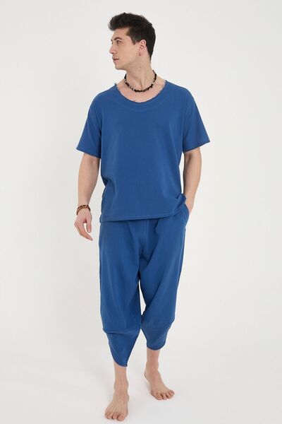 RELAXL Set of 2 Şile Cloth Loose Fit T-Shirt and Baggy Pants Saks Blue
