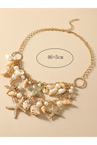 Take Two By Styli قلادة بطابع بحري مع لؤلؤ صناعي وأصداف