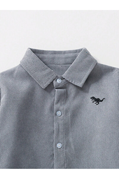 Take Two By Styli Boys Grey Corduroy Shirt with Buttons