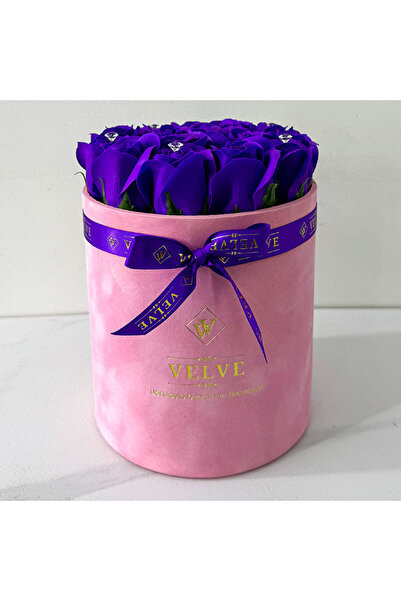 velve Aranjament floral Crystal Beauty cu 15 trandafiri de sapun, cristale artizanale,Albastru indigo