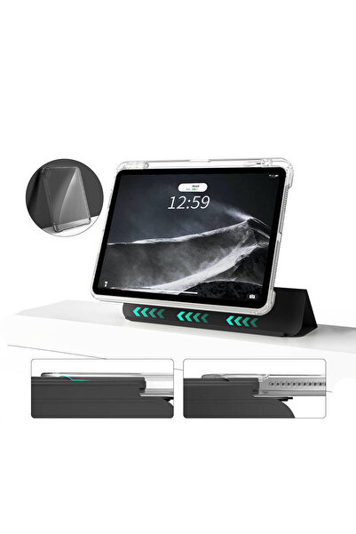 zore iPad Air 11 2025 M3 Case Magnetic Detachable Airbag Omsy Sliding Tablet Case - Black