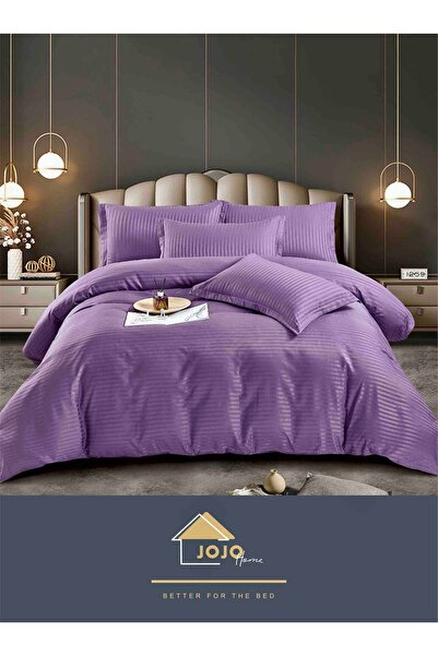 JOJO HOME Double bed linen, fine damask Deluxe, 6 pieces, Purple