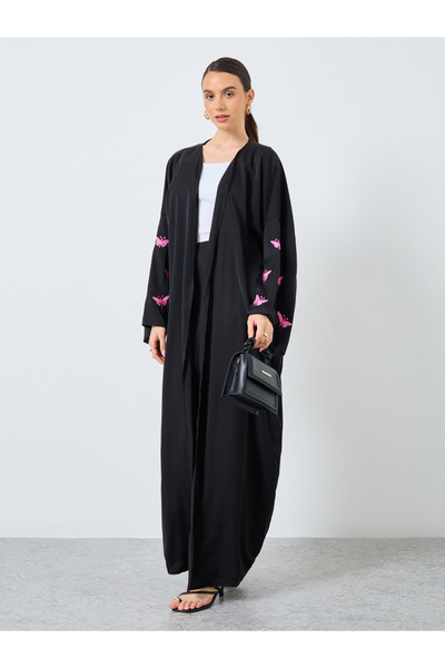 Take Two By Styli Embroidered Butterfly Open Front Abaya